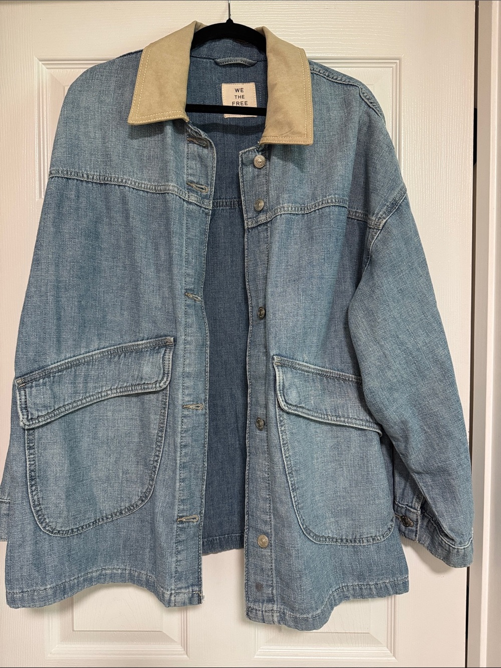 We The Free Light Blue Denim Jacket with Tan Collar MEDIUM